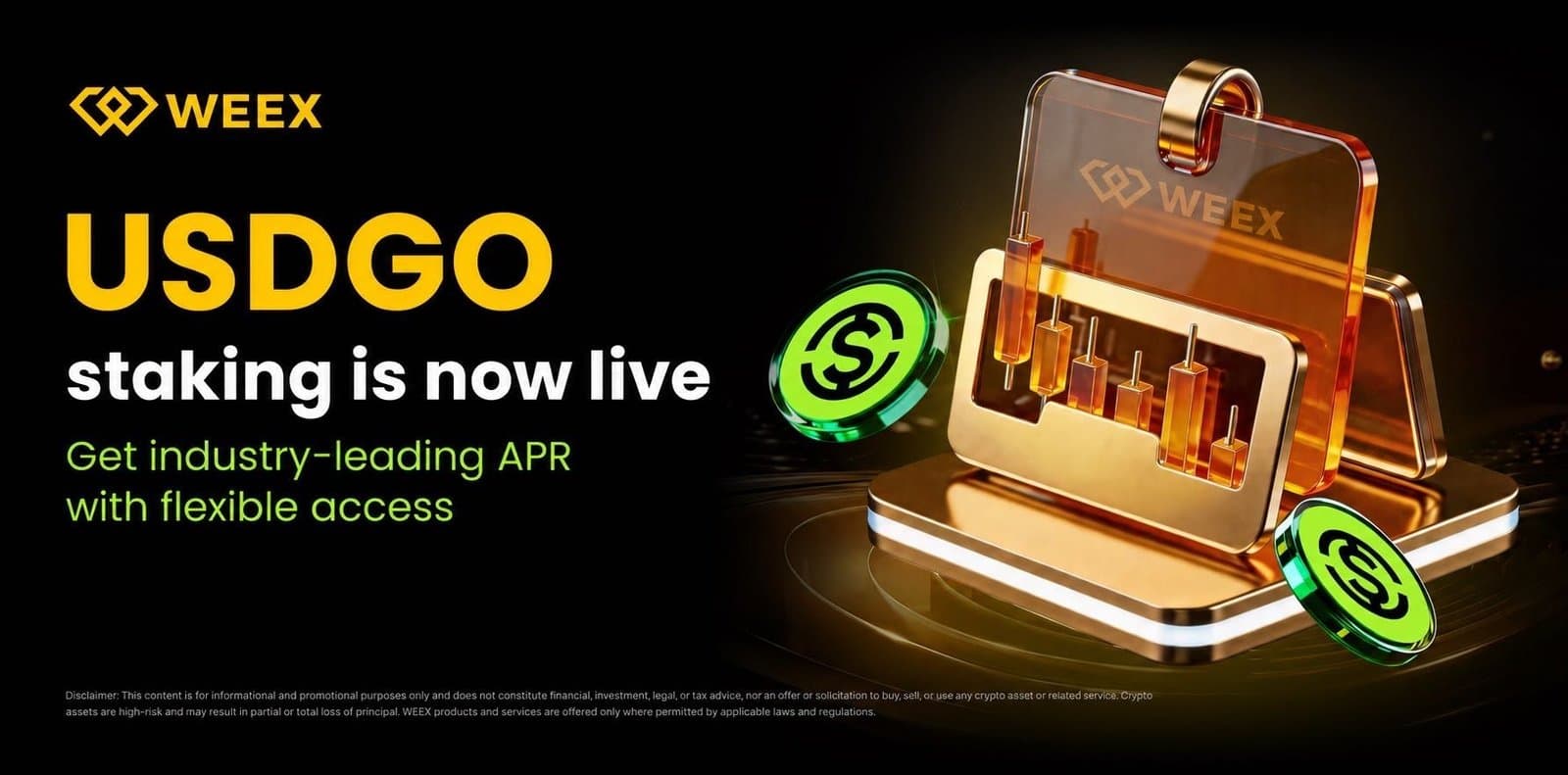 WEEX Rolls Out Flexible USDGO Staking at Up to 20% APR