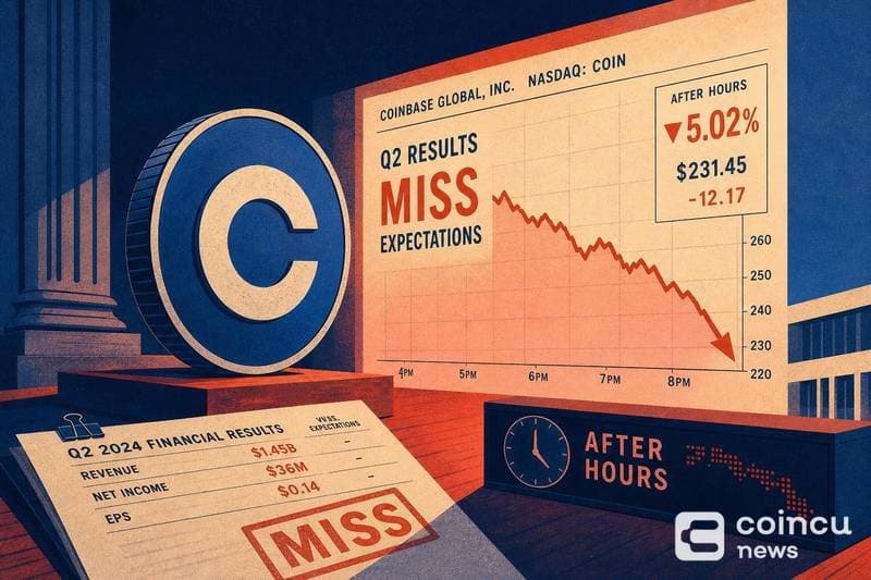 Coinbase Shares Drop 5% After Missing Q2 Revenue Targets