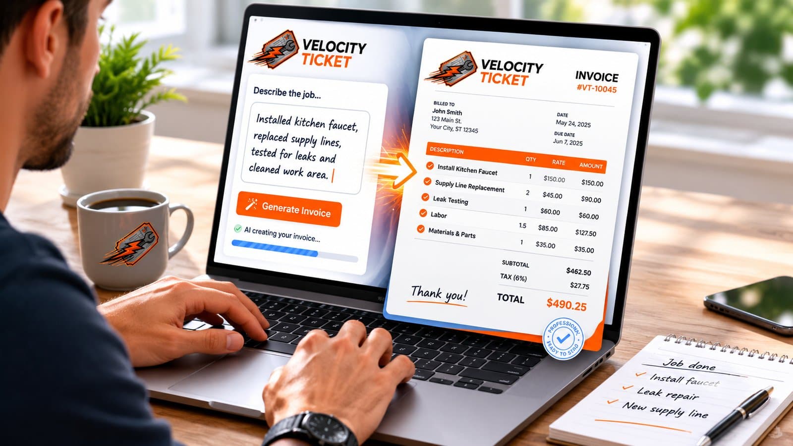 Velocity Ticket Turns Plain-Language Job Descriptions Into Finished Invoices