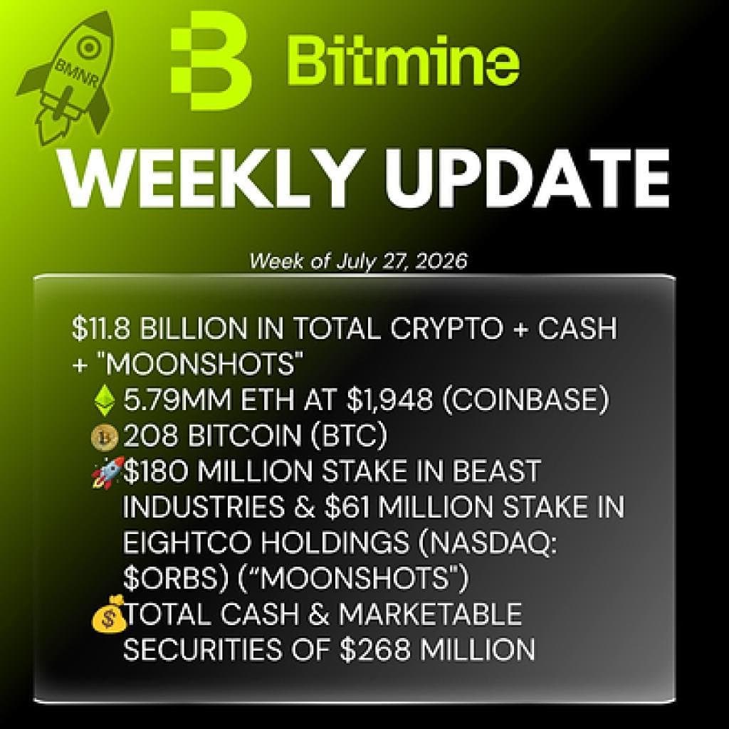 Bitmine Boosts ETH Holdings to Nearly 5% of Total Supply, Completes Major Share Buyback