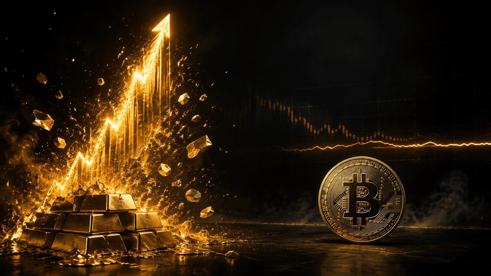 Gold Surges $1.3 Trillion in a Day While Bitcoin Treads Water at $64K