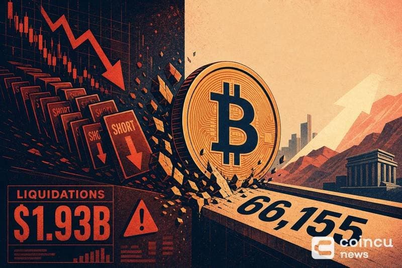 Bitcoin Short Positions Face $1.93 Billion Liquidation Risk Above $66,155